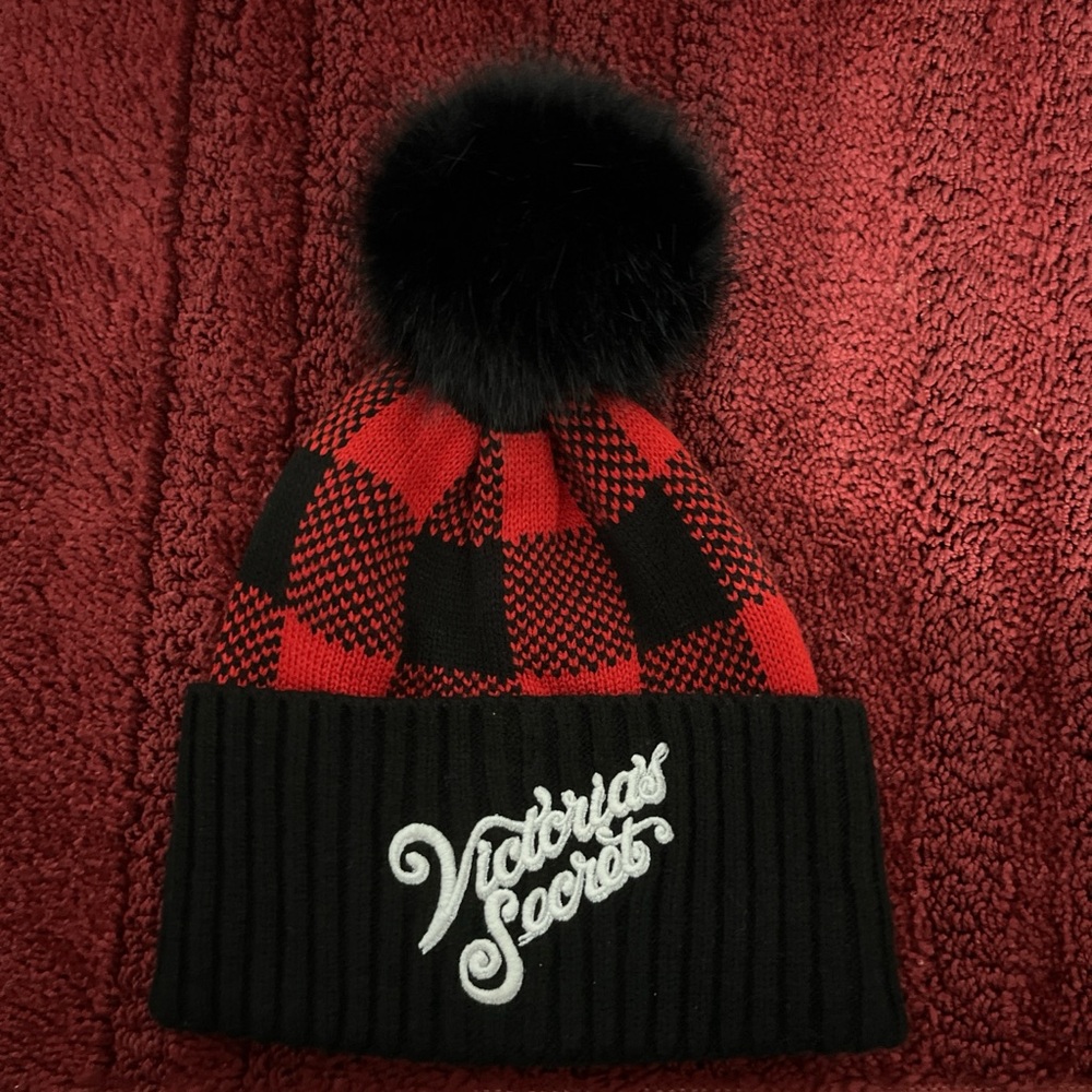 Victoria's Secret Red and Black Plaid Beanie